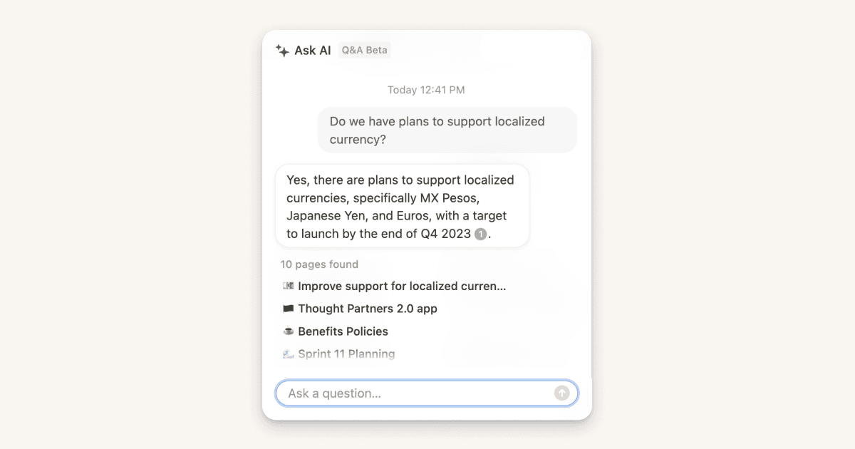 Obtenez des réponses à vos questions grâce à Notion Q&A