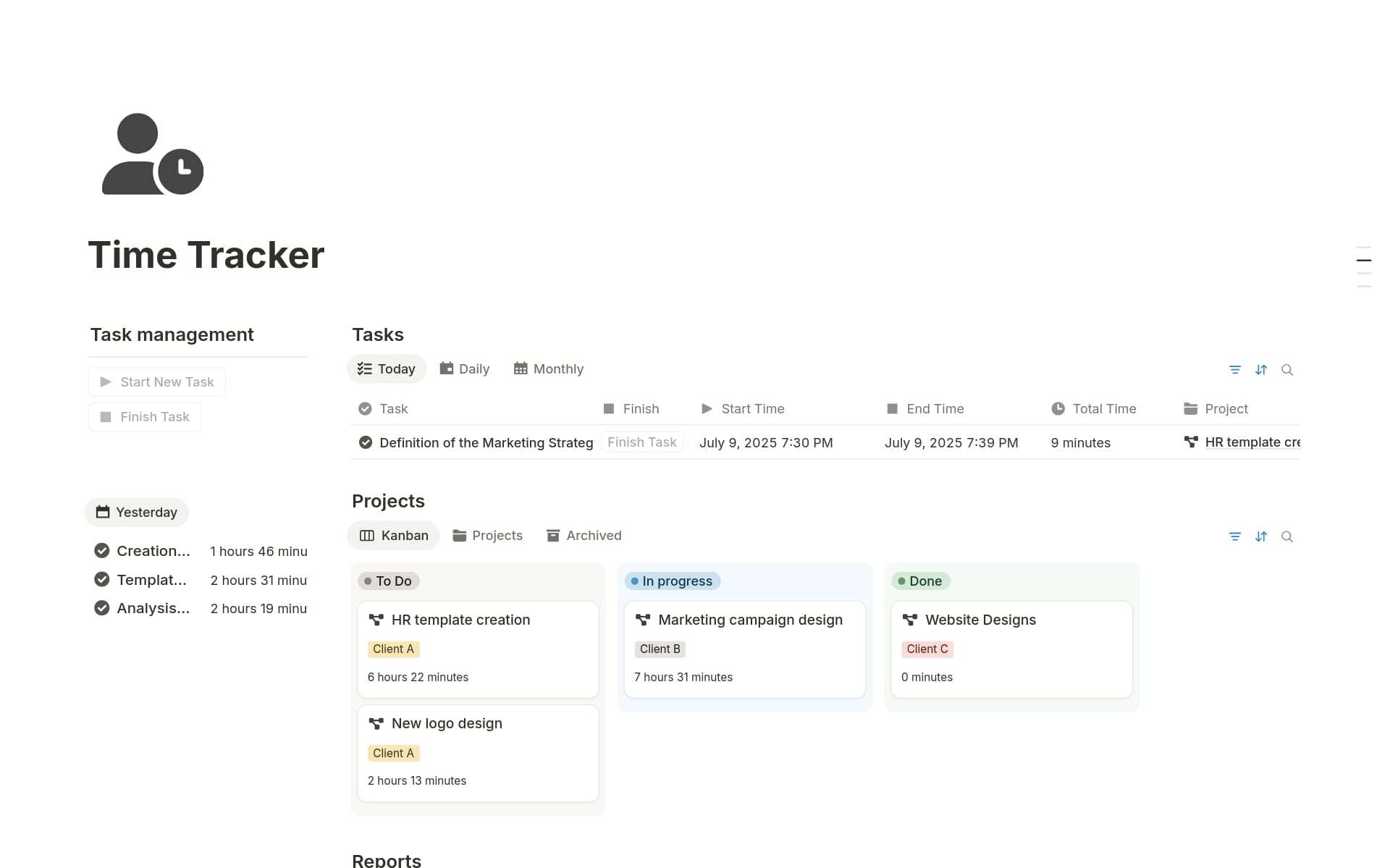 Screenshot of Top 10 Free Work Log Templates collection by Notion